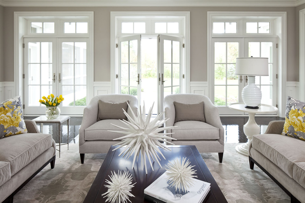 Inspiration for an expansive traditional formal open concept living room in Minneapolis with grey walls.