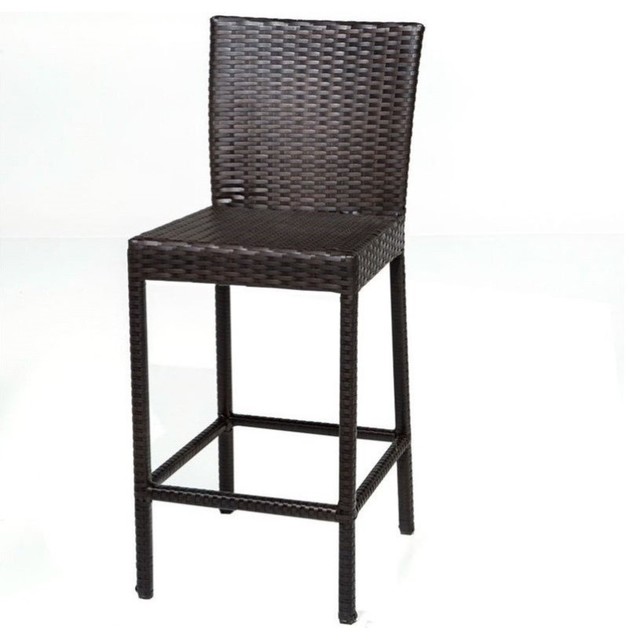 Bowery Hill Wicker / Rattan Bar Stool Chair Set of 2 in Espresso ...