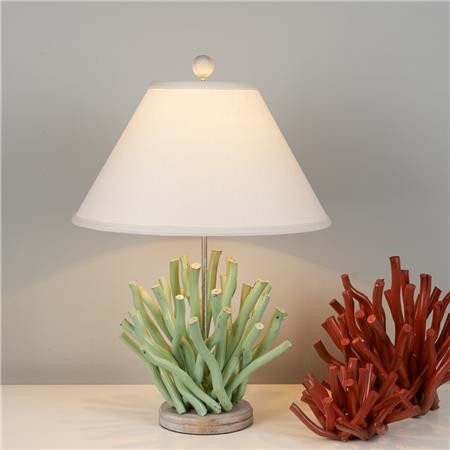 Wooden Coral Branch Table Lamp, Mint Green
