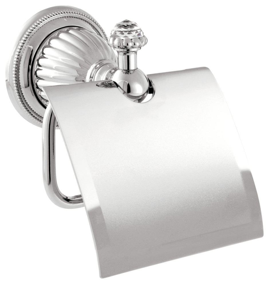 Artica Swarovski toilet paper holder with cover. Luxury toilet roll holder., Polished Chrome