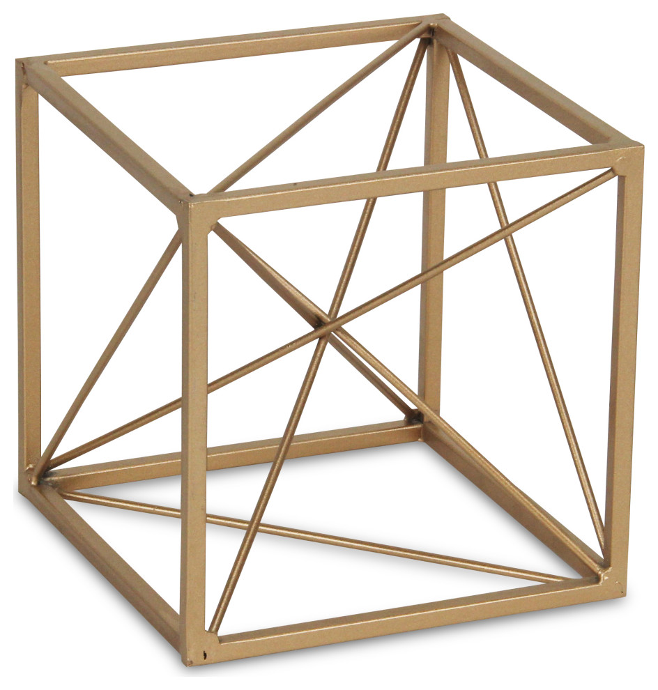 Metal Cube Table Decor, Gold Contemporary Decorative Objects And