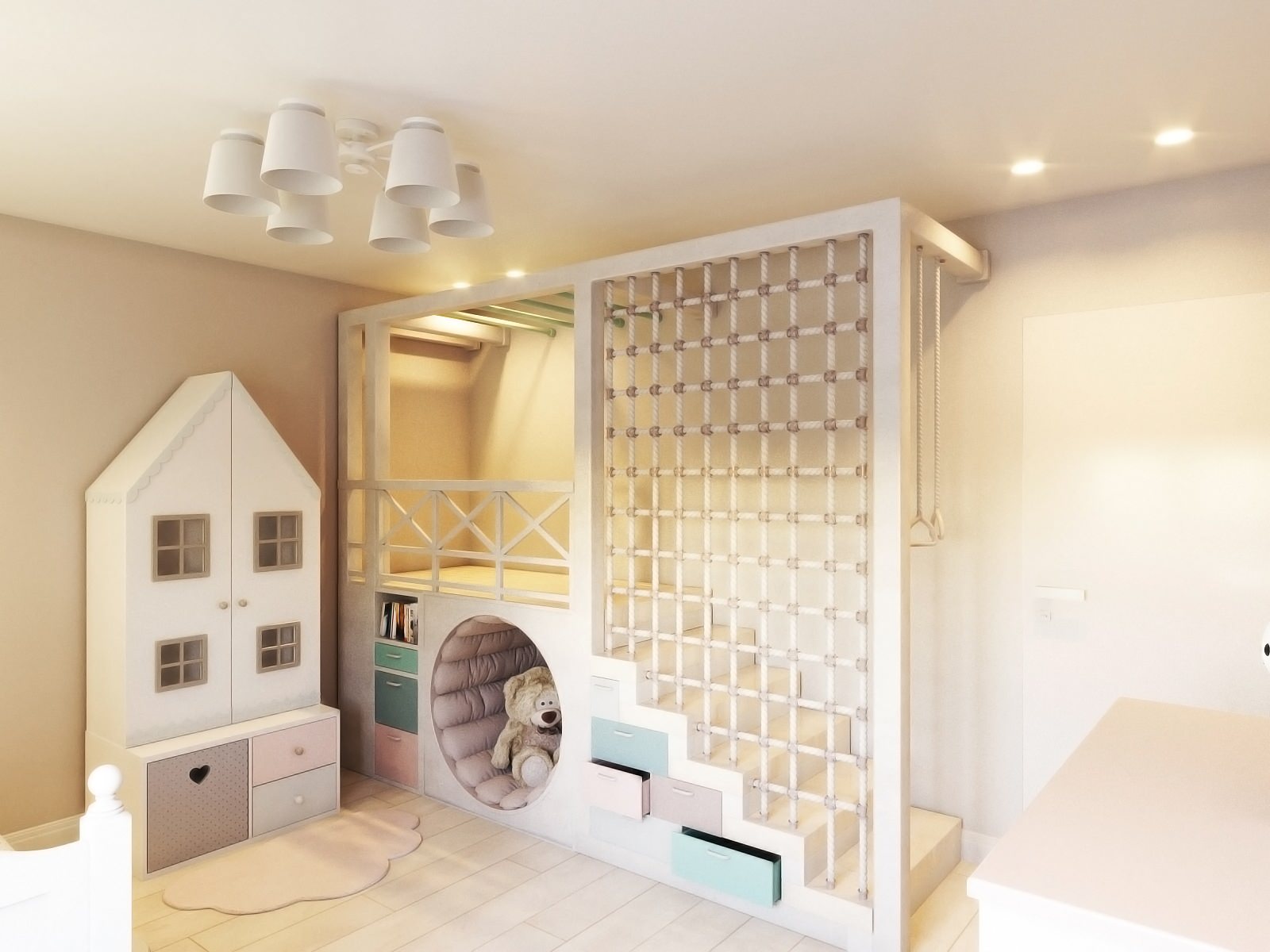 Дизайн интерьера детской комнаты с домиком