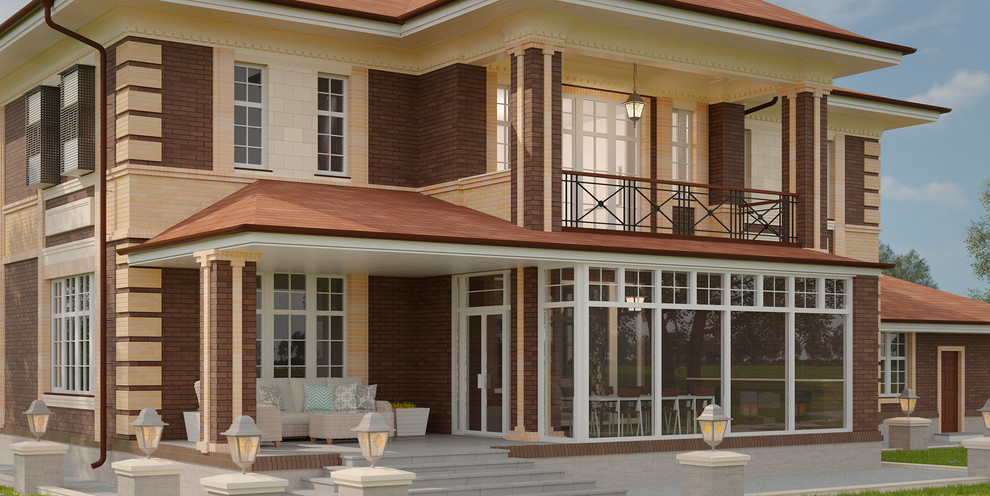 Загородный дом с панорамным остеклением. Открытая и остекленная террасы