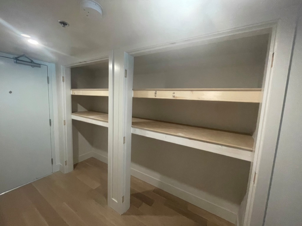 Custom shelving and hidden door