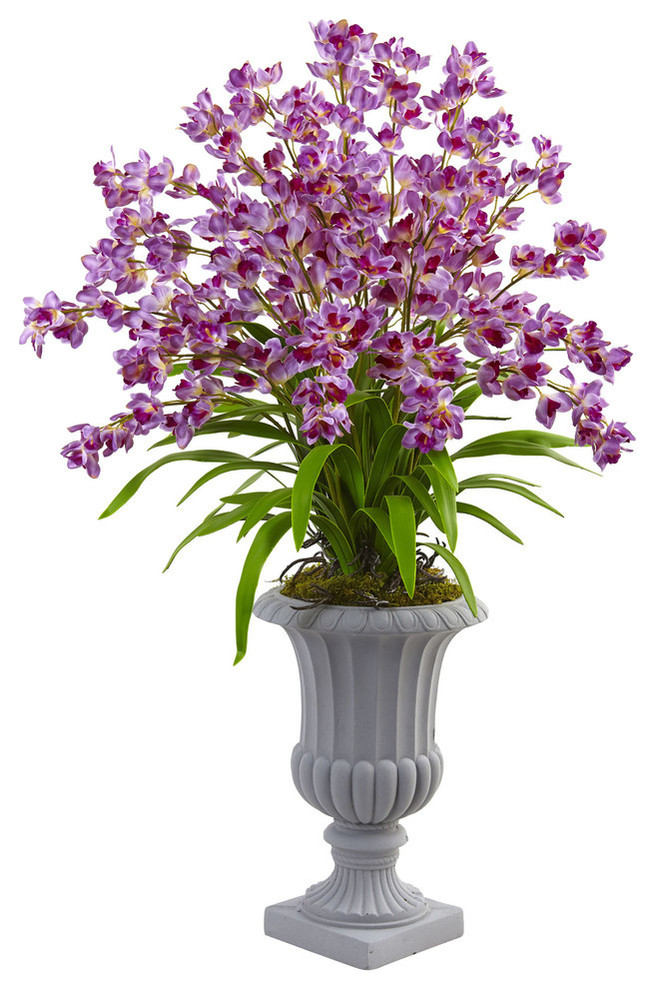 Giant Blooming Orchid Silk Arrangement with Urn in Purple - Traditional