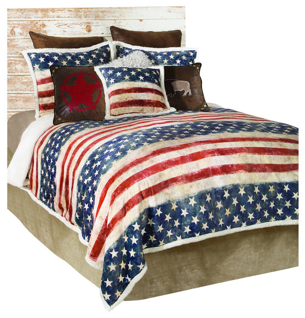 Stars Stripes Usa 3 Piece American Flag Sherpa Fleece Bedding