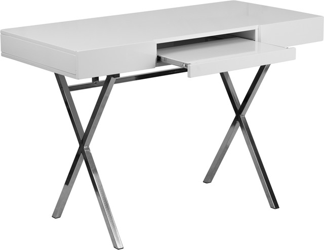 45 25 X21 75 White Computer Desk With Keyboard Tray And Drawers