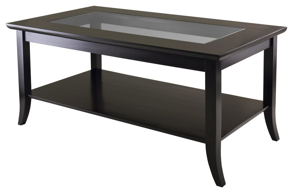 Winsome Wood Genoa Rectangular Coffee Table With Glass Top And Shelf
