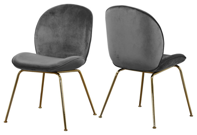 Paris Velvet Upholstered Dining Chairs (Set of 2), Gray, Velvet, Gold Base