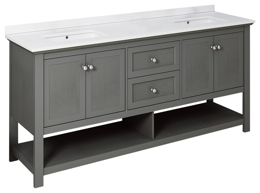 Fresca Manchester 72" Double Sink Top and Sinks Transitional