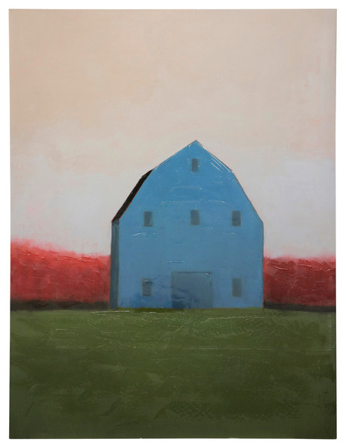 White Farm House Art, Canvas Print with Handpainting