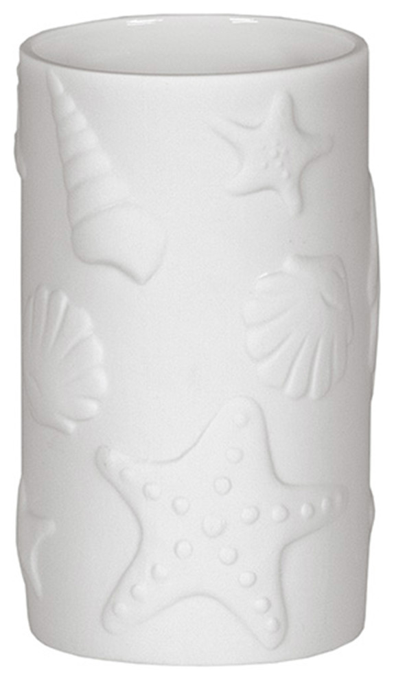 White Porcelain Bathroom Accessories Set, Starfish, Tumbler Beach