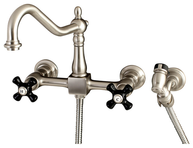 Wall Mount 8" Centerset Kitchen Faucet with Brass Sprayer ...