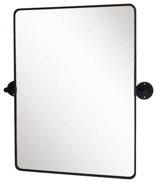 Rectangular Metal Frame Pivot Mirror, Matte Black Transitional