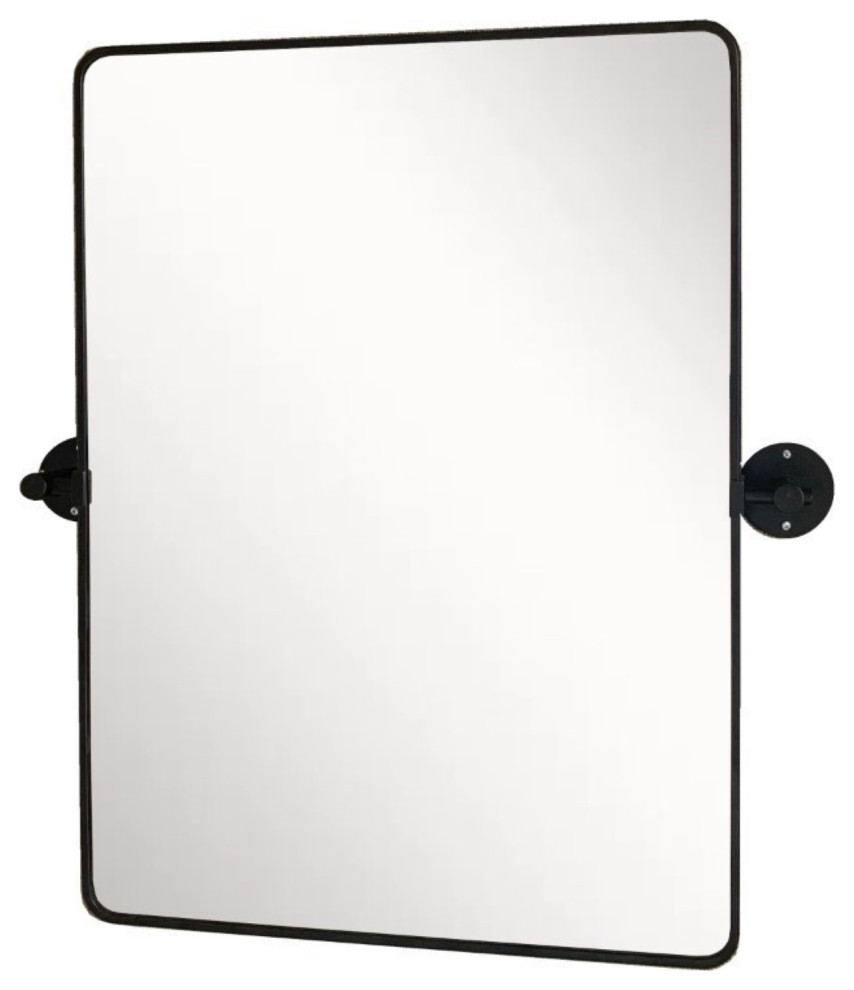 Rectangular Metal Frame Pivot Mirror, Matte Black Transitional