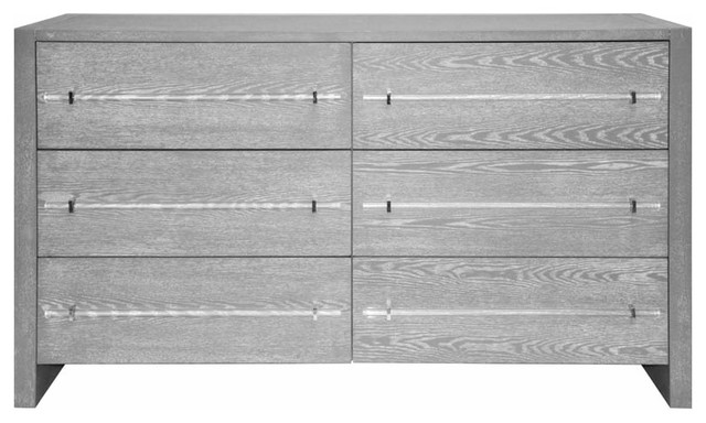 Luke 6 Drawer Chest Acrylic Hardware Gray Cerused Oak