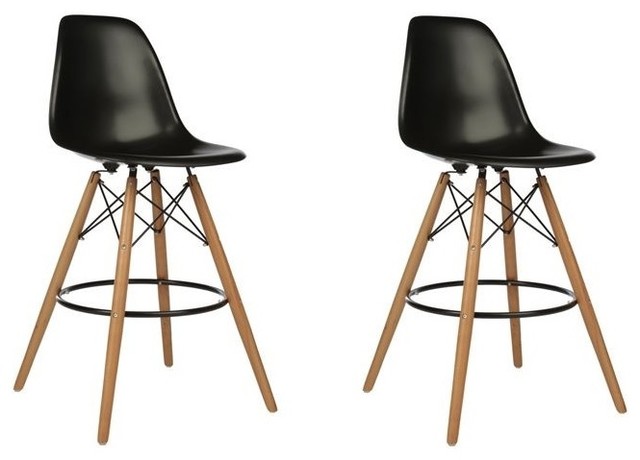 Dsw Black Mid Century Modern Plastic Bar Stool Wood Eiffel Legs Dsw Black Mid Century Modern Plastic Bar Stool Wood Eiffel Legs Set Of 2