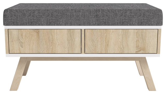 Malmo Ii Scandinavian Style Bench With Drawers Midcentury