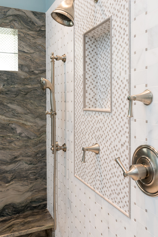 Inspiration for a mid-sized transitional home design remodel in Miami with recessed-panel cabinets