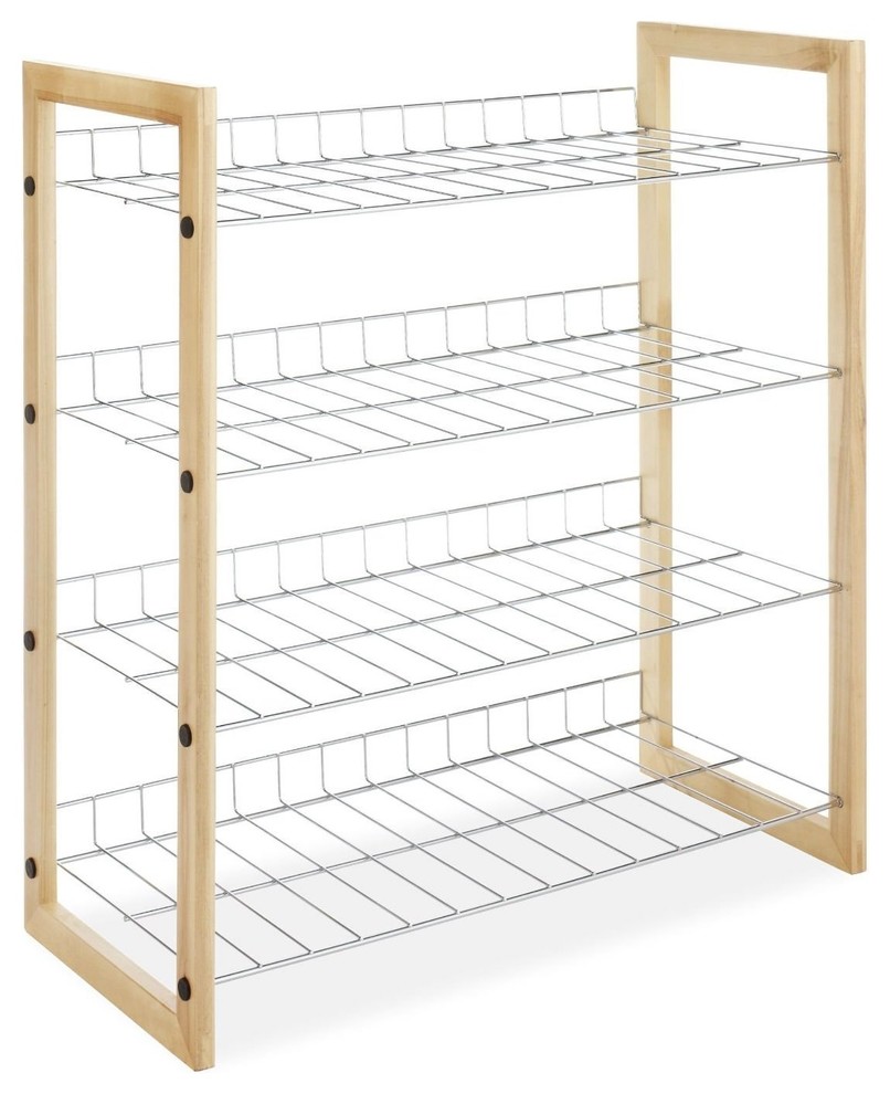 3 tier stackable bamboo shoe rack on 4 Shelf Closet Shoe Rack With Natural Wood Frame And Chrome Wire Shelves Contemporary Shoe Storage By Hilton Furnitures Houzz