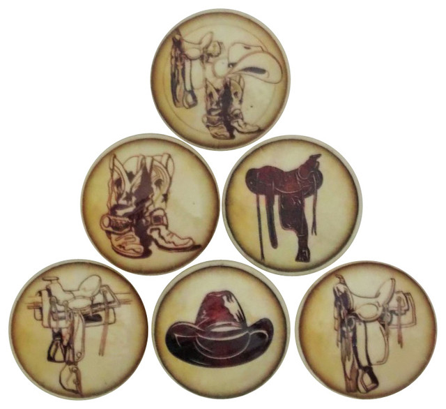 Cowboy Boots Hats And Saddles Cabinet Knobs 6 Piece Set