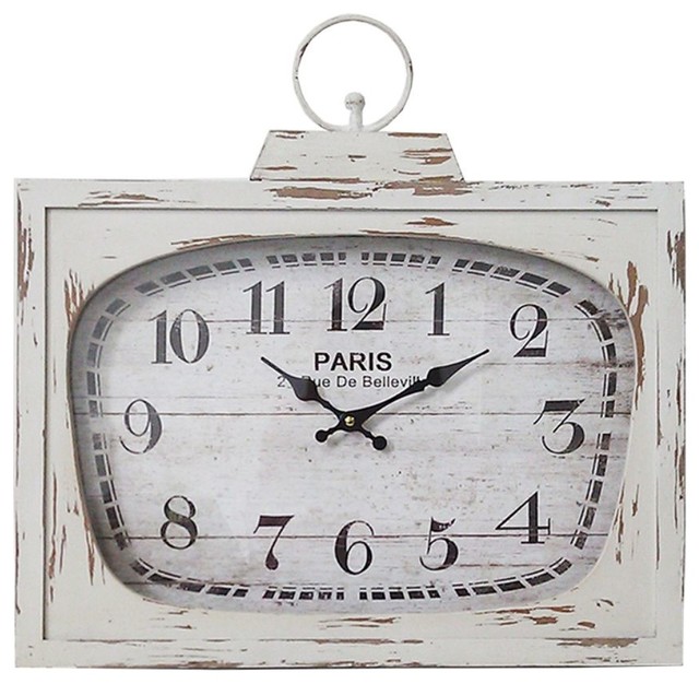Distressed White Clock Benzara Farmhouse Desk And Mantel Clocks