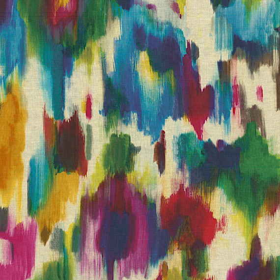 Jewel Tone Dappled Watercolor Linen Fabric Modern Drapery Fabric