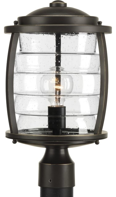 Signal Bay 1-Light Outdoor Post Lantern Oil Rubbed Bronze Clear Seeded Glass