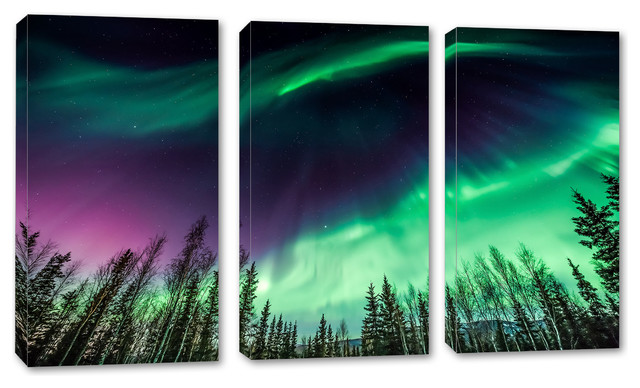 Aurora Borealis, Northern Lights, 3-Panel Canvas Print Wall Art, 60