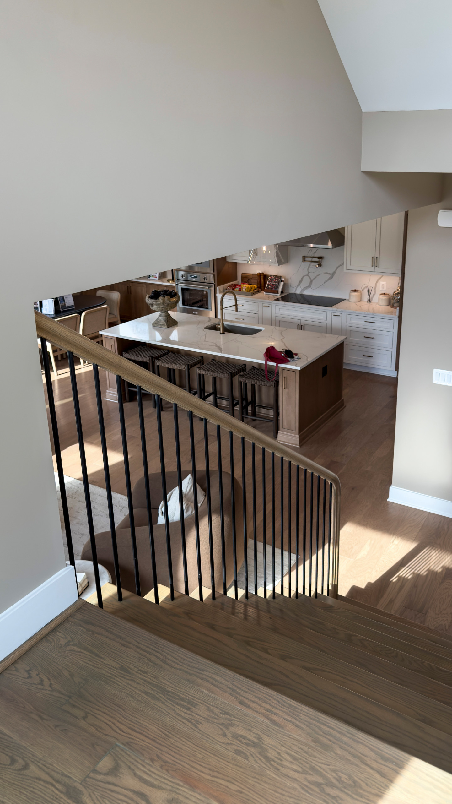 Project #153 | Sophisticated Red Oak Stair with Metal Balusters