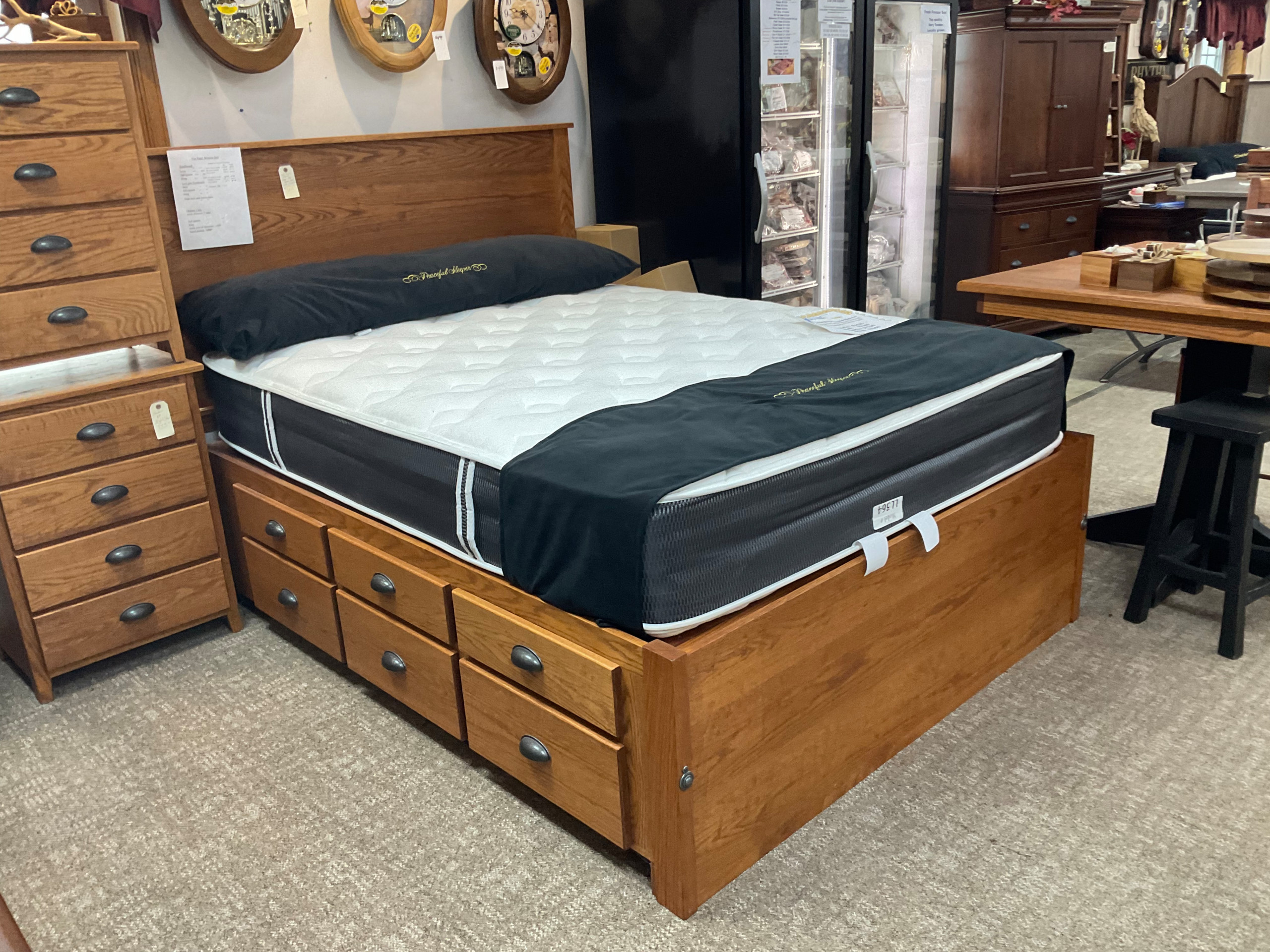 Shaker flat panel bed with low pro foot and 12-drawer platform