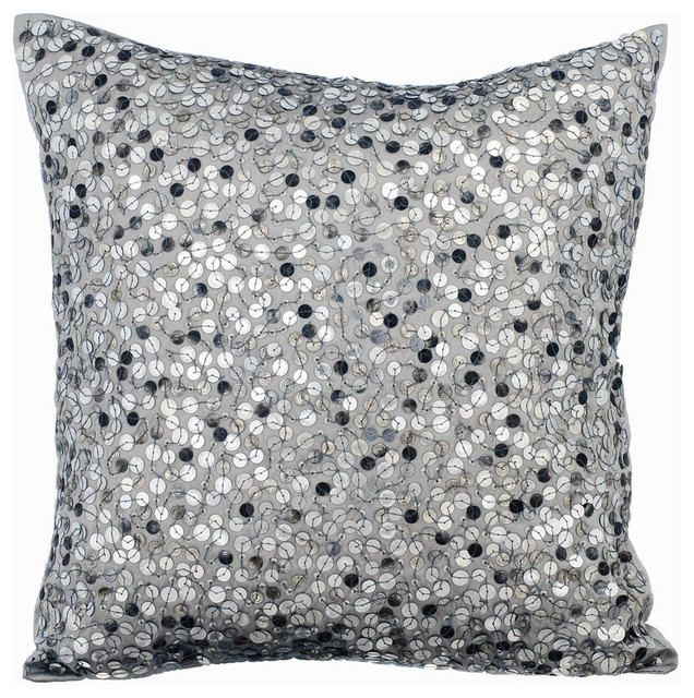Sparkly Sequins Silk Gray Pillow Cases Silver Shine