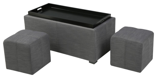 August Gray 3-Piece Fabric Tray Top Nested Storage Ottoman Bench August 3-Piece Fabric Storage Ottoman Set, Gray contemporary-footstools-and- - August Gray 3-Piece Fabric Tray Top Nested Storage Ottoman Bench
