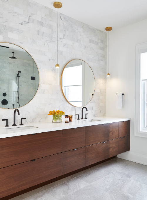 Contemporary Wood Style: Bathroom Vanity Sink Inspirations with Brass Details