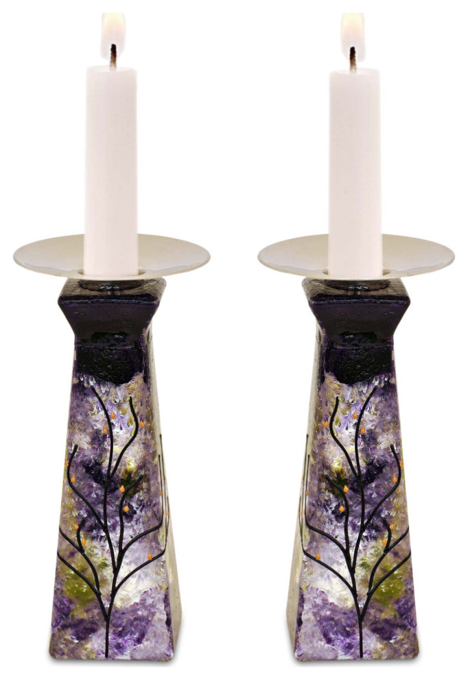 Handcrafted Glass Pyramid Candle Holders, Set of 2 Traditional