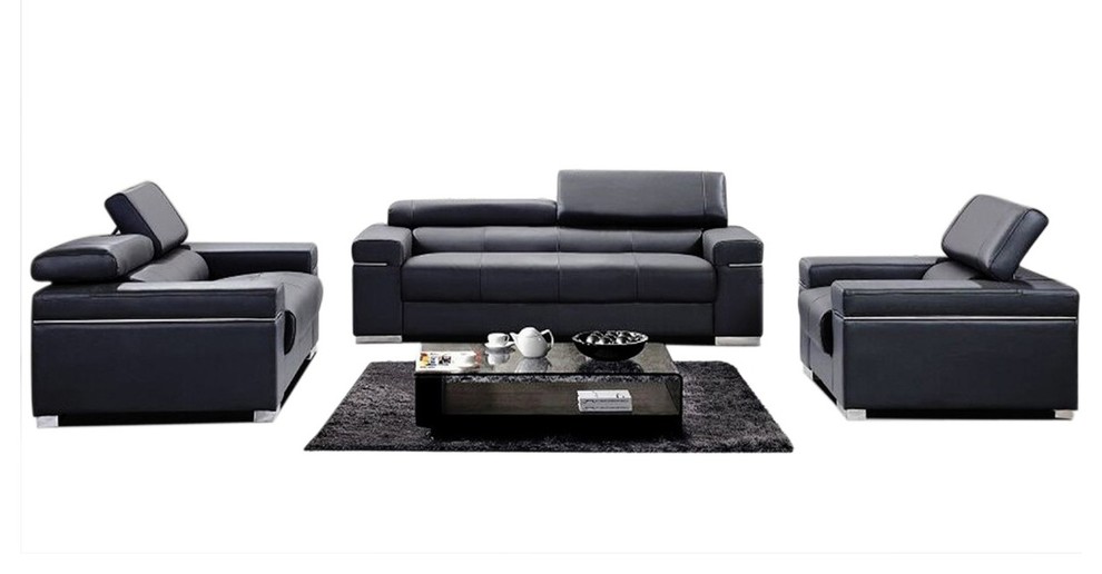 Soho Leather Sofa Set Black