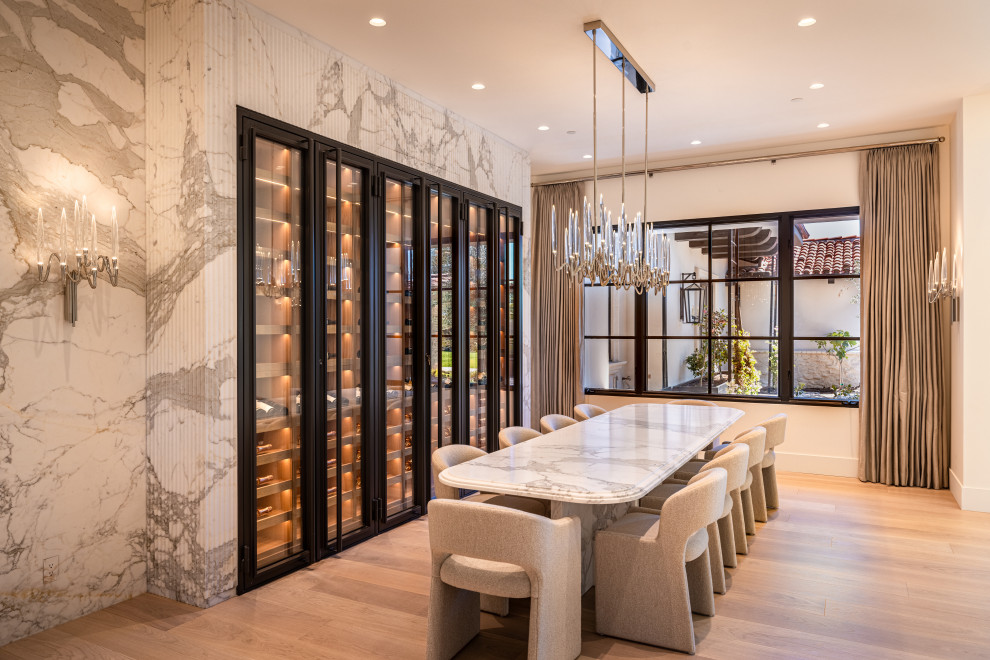 Luxury Modern Wine Wall Display with White Oak Cabinetry and Integrated ...
