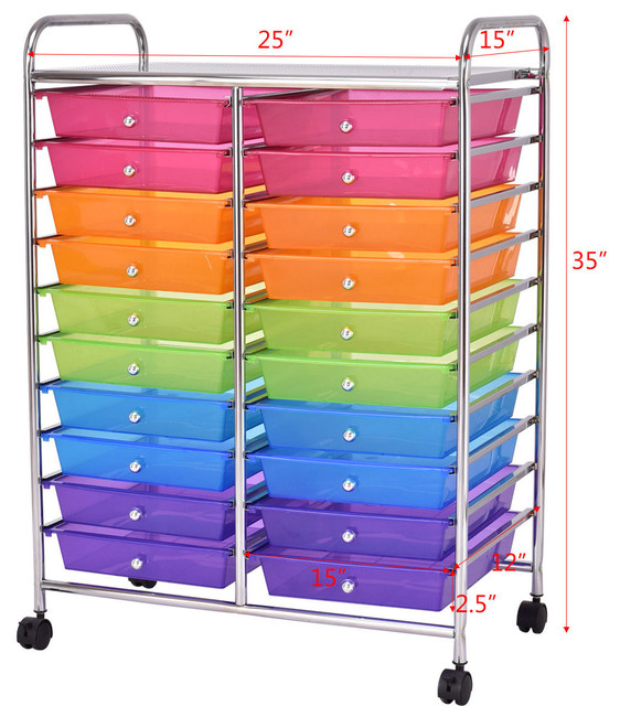 KOTEK 15-Drawer Rolling Storage Cart Multicolor-Combo2 Multipurpose Mobile Utility Cart with 4 Wheels Home Office School Tools Scrapbook Paper Organizer 