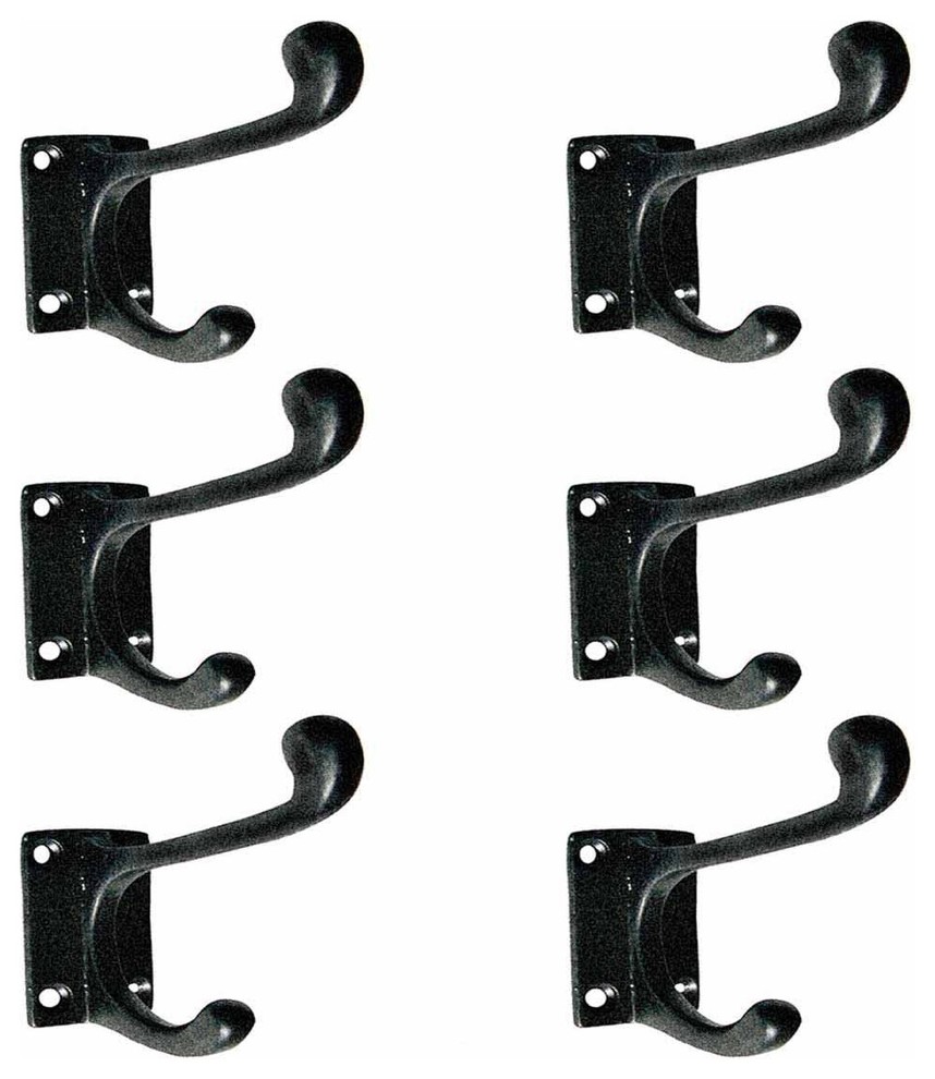 Double Coat Robe Hooks 4" L Black Wrought Iron Pack of 6 Wall Mount
