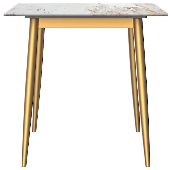 Modern Dining Table Brushed Gold Base, With 55 White Grey Sintered ...
