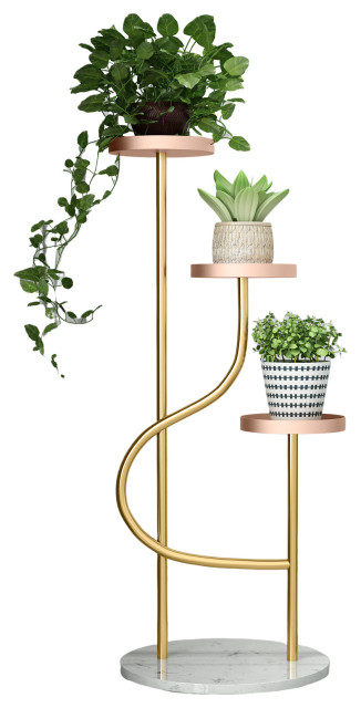Golden Multi-Layer Flower Stand for Indoor Porch, Balcony, Pink Shelves