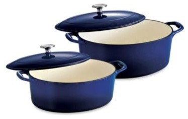 Tramontina Gourmet Cast Iron Series 1000 Covered Oval Dutch Ovens in Cobalt Blue