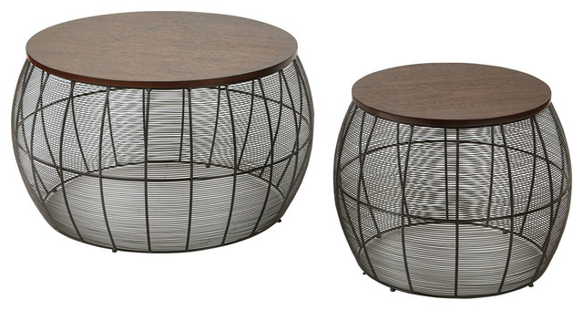 Piece Round Metal Accent Tables, Round Metal Side Table With Wood Top