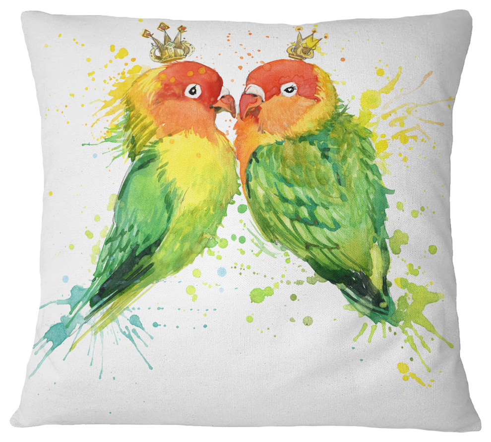 Family Parrots Watercolor Animal Throw Pillow, 18"x18"
