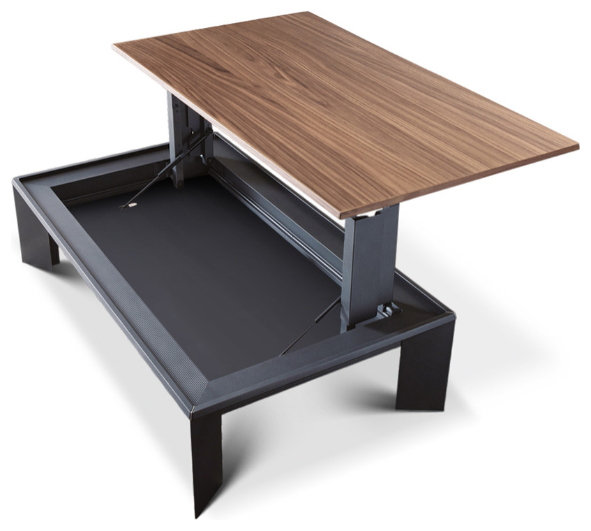 Netrino Liftup Coffee Table, Walnut With Matte Graphite Legs
