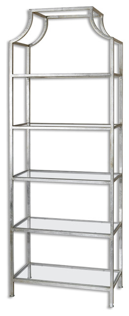 Minimalist Silver Arch Metal Etagere, Modern Metal And Glass Bookcase