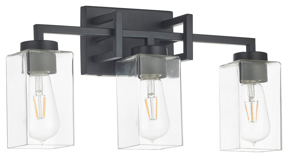 3 Light Geometric Vanity Light in Matte Black Transitional Bathroom