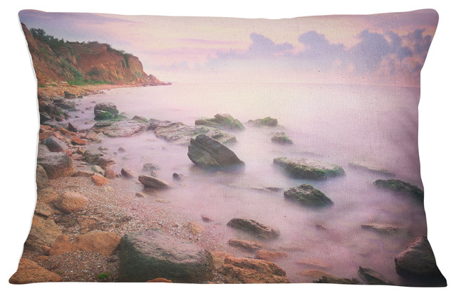 Colorful Sunset over the Sea Seashore Throw Pillow, 12"x20"