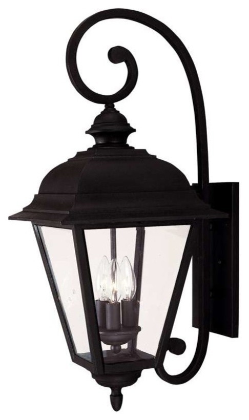 Westover 3-Light Outdoor Wall Lantern, Textured Black Clear Beveled Glass
