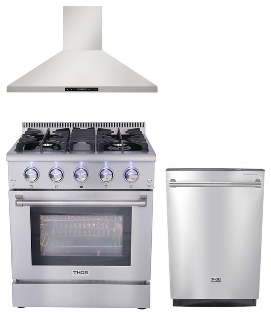 3Piece 30" Gas Range Thor Kitchen Set H7 Contemporary Gas Ranges